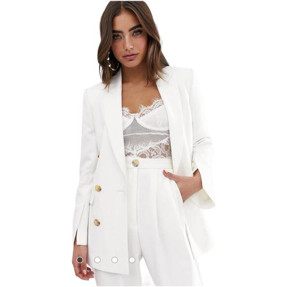 NWOT Asos Design Textured Single Breasted Blazer White Ivory Split Sleeve Size 4 - Picture 1 of 10
